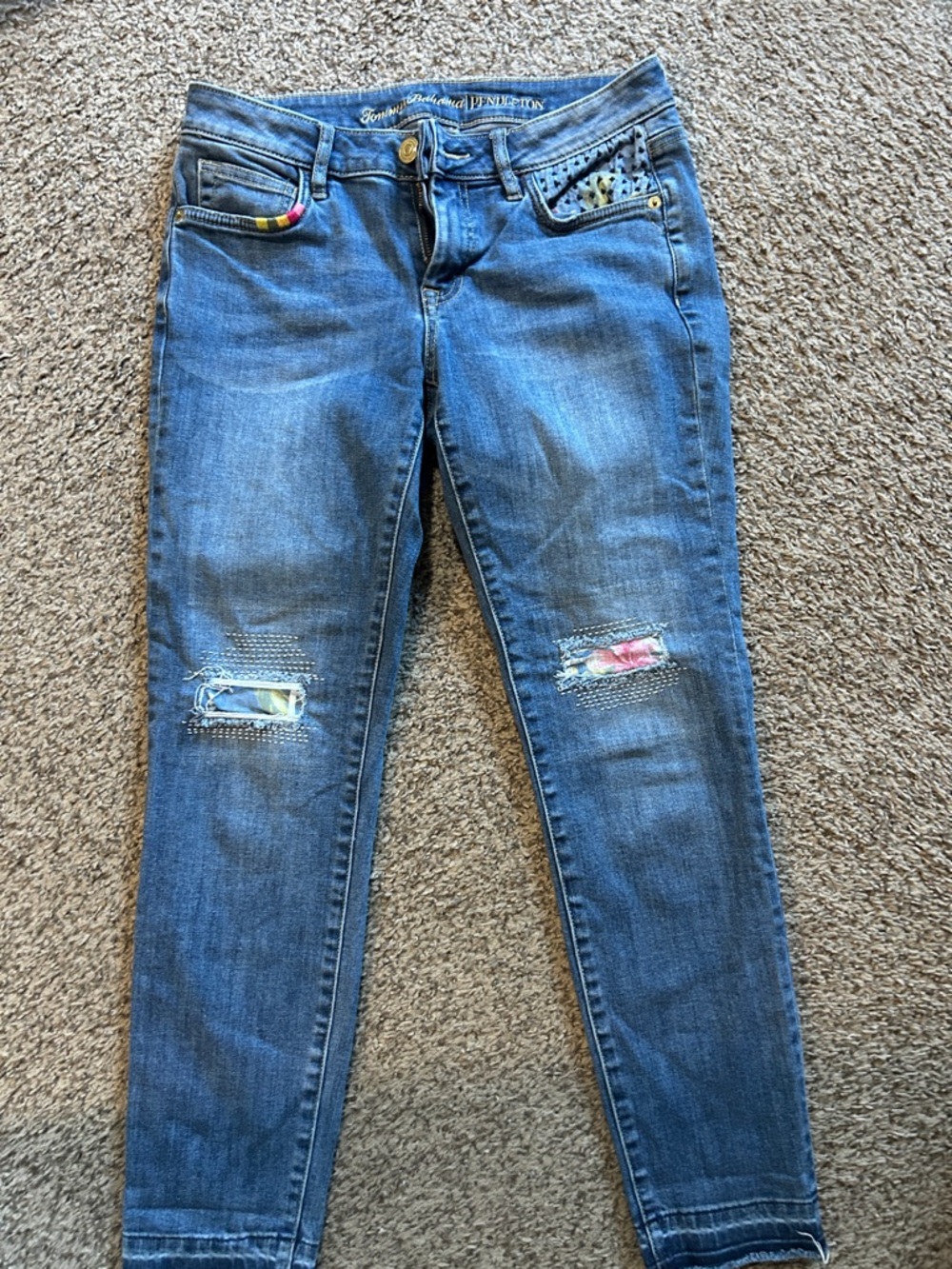 Tommy Bahama Blue Distressed Skinny Jeans with Embellished Pockets